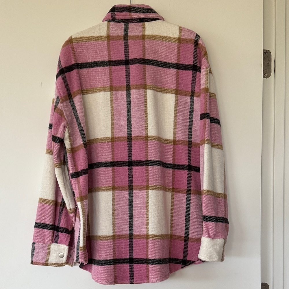 Staccato Pink and White Plaid Button-Up Flannel Shirt size S - Picture 3 of 9